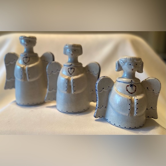 Set 3 Handmade UnSigned Limited Edition Ceramic Angels Candles Christmas - Picture 1 of 8